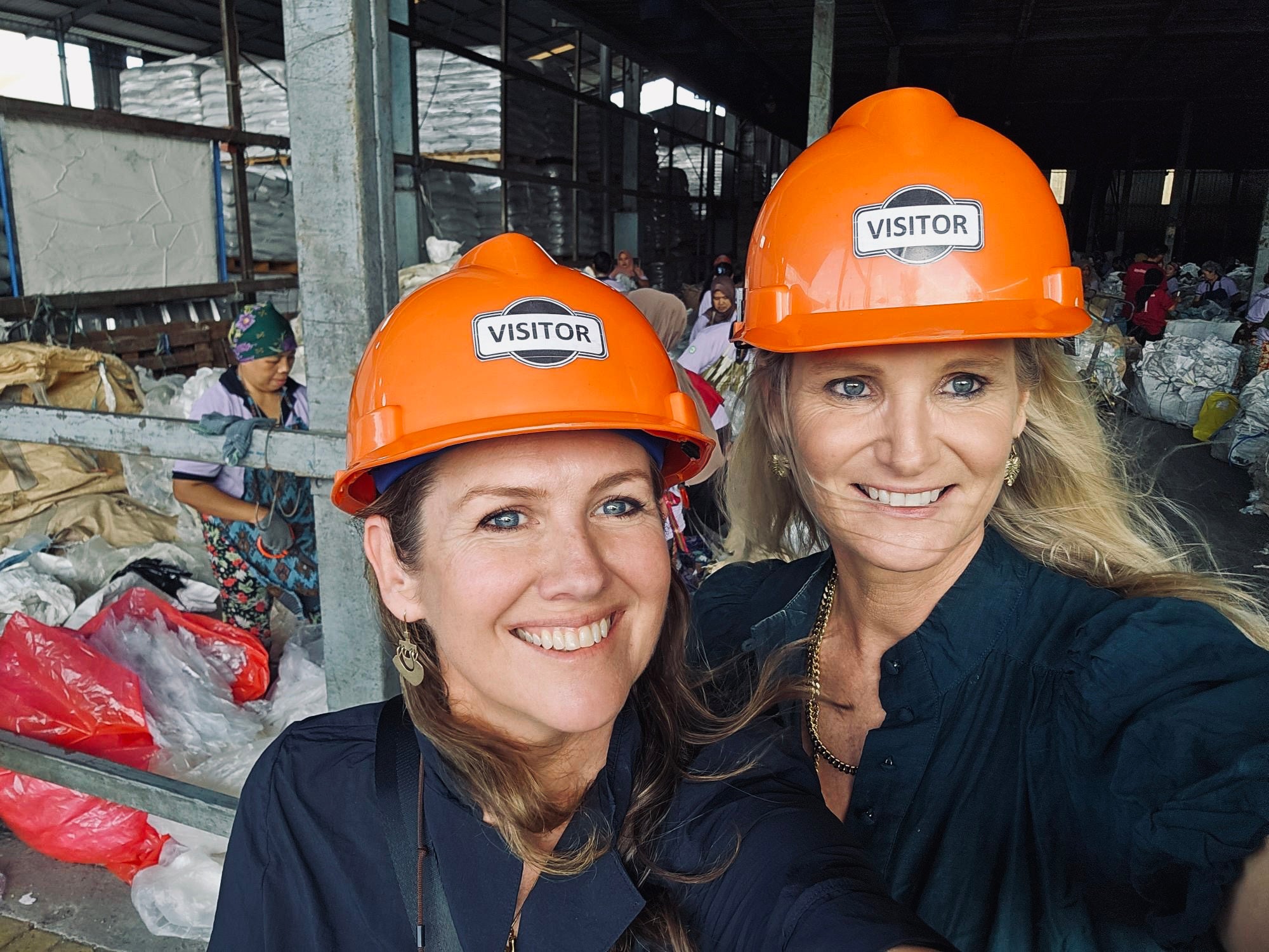 Better Packaging Co-founders Kate Bezar and Rebecca Percaskey at a collection facility in Inonesia